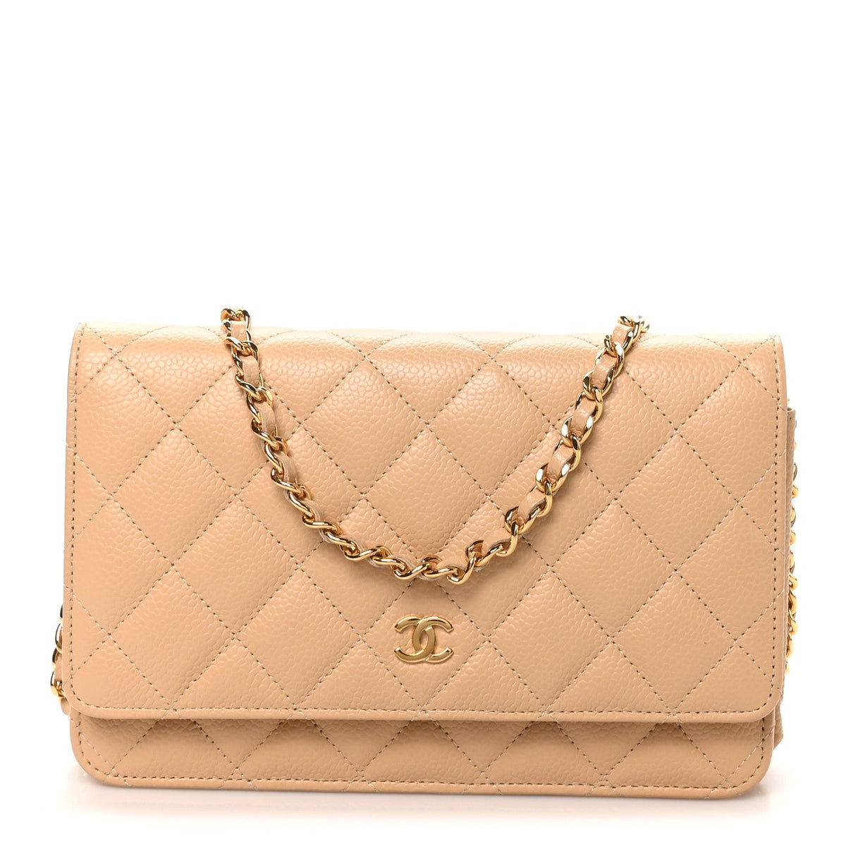 Caviar Quilted Wallet on Chain WOC Beige wholesalehk.shop