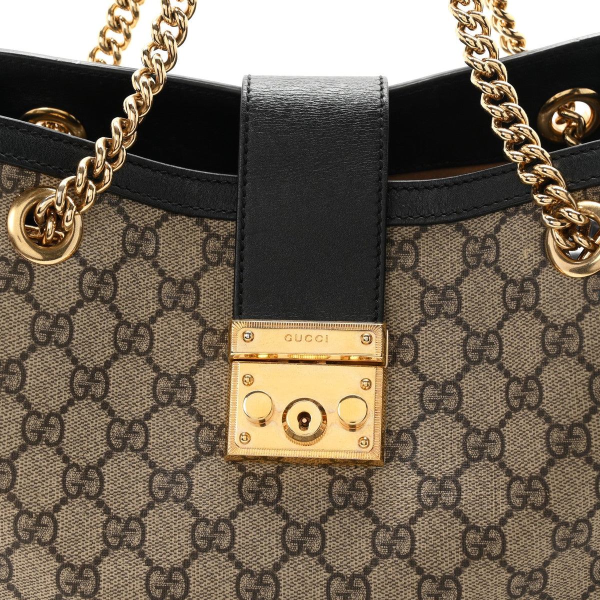 GG Supreme Monogram Medium Padlock Tote Black wholesalehk.shop
