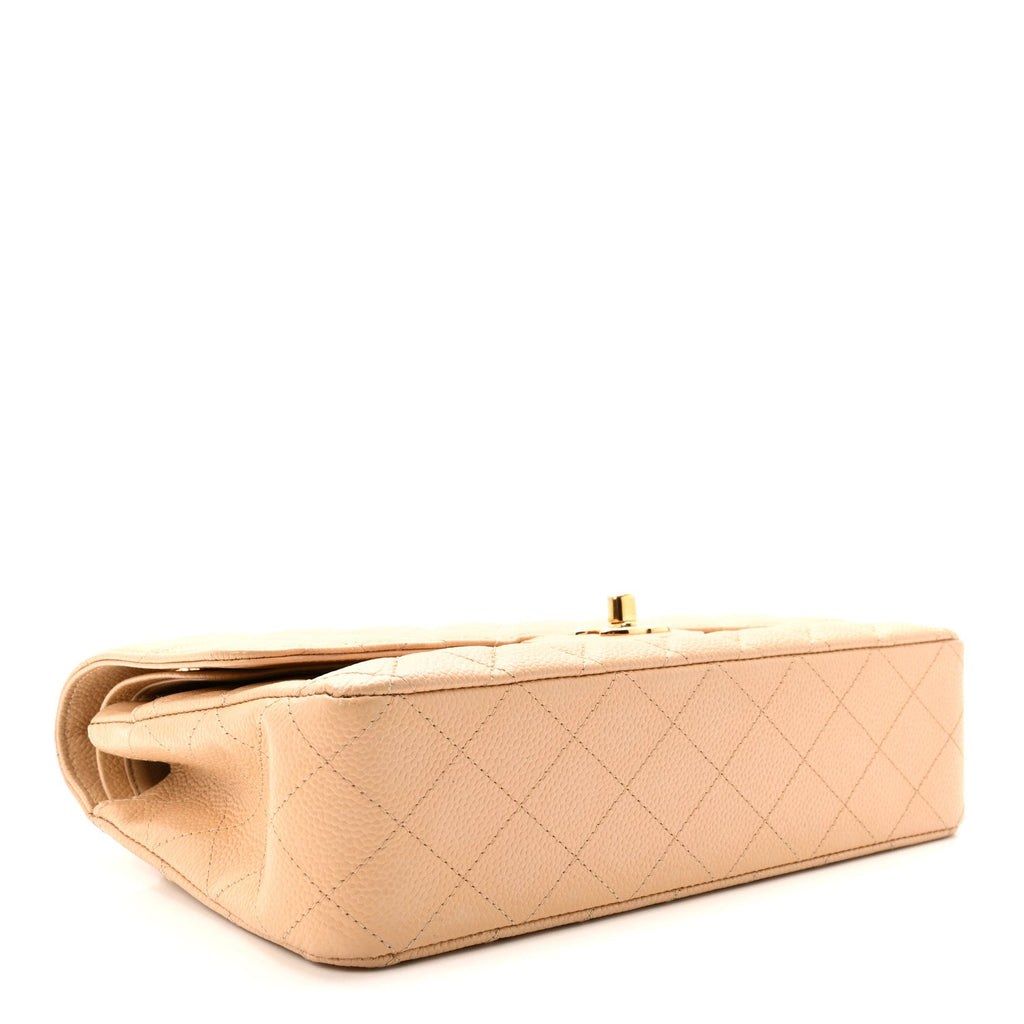 Caviar Quilted Medium Double Flap Beige wholesalehk.shop