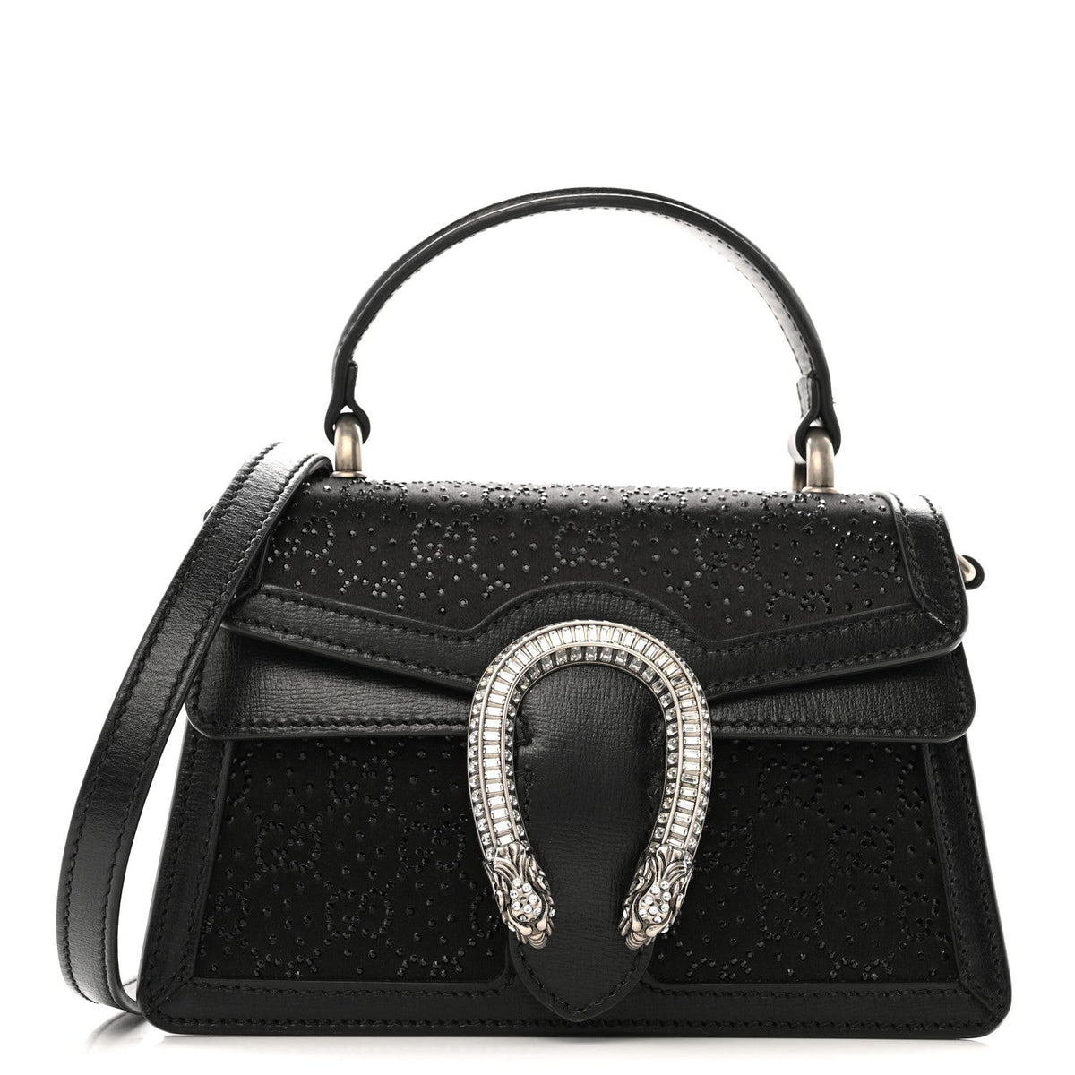 Satin Crystal GG Monogram Mini Dionysus Top Handle Bag Black wholesalehk.shop