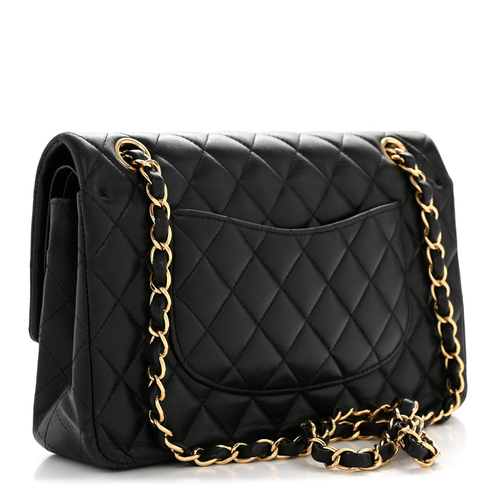 Lambskin Quilted Medium Double Flap Black wholesalehk.shop