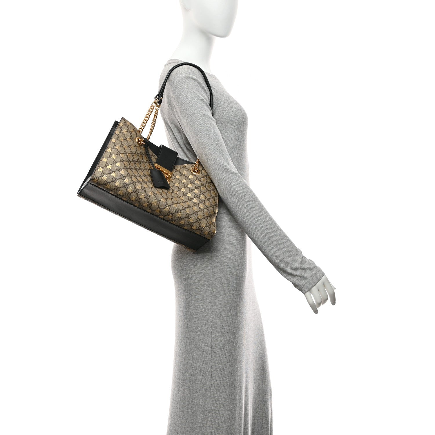 GG Supreme Monogram Bees Medium Padlock Tote Beige Oro Black £¨ Direct shipment via from wholesalehk.shop