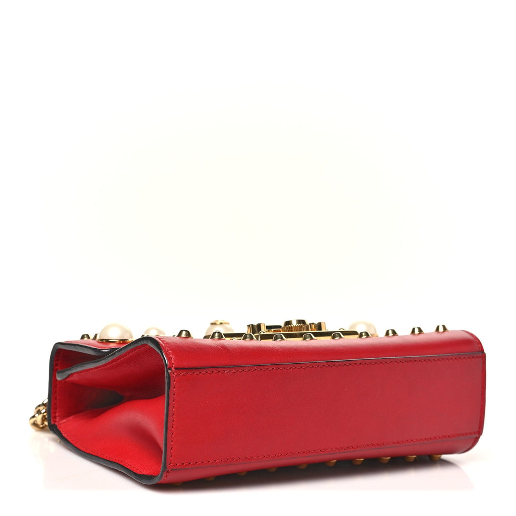 Calfskin Studded Small Padlock Shoulder Bag Hibiscus Red £¨ Direct shipment via from wholesalehk.shop