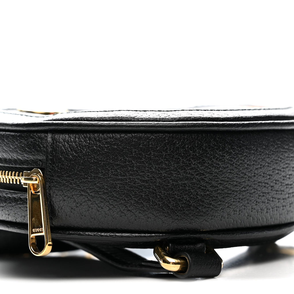 Grained Calfskin Web Mini Ophidia Round Shoulder Bag Black wholesalehk.shop