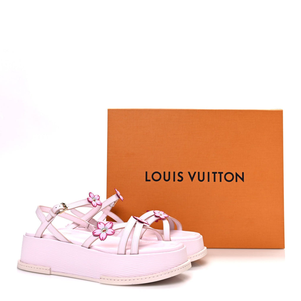 LV X TM Cherry Blossom Calfskin Maya Flatform Sandals 40 Light Pink £¨ Direct shipment via from wholesalehk.shop