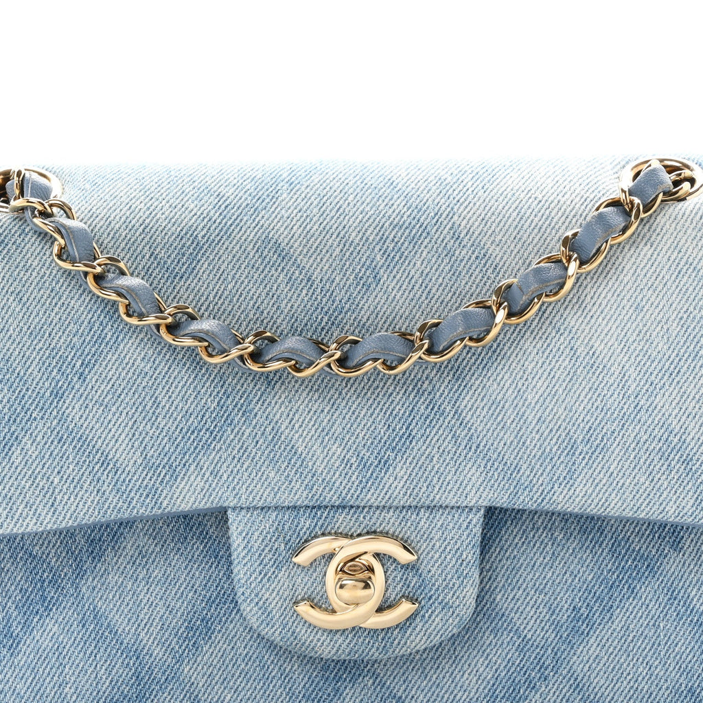 Printed Denim Quilted Small Double Flap Light Blue wholesalehk.shop