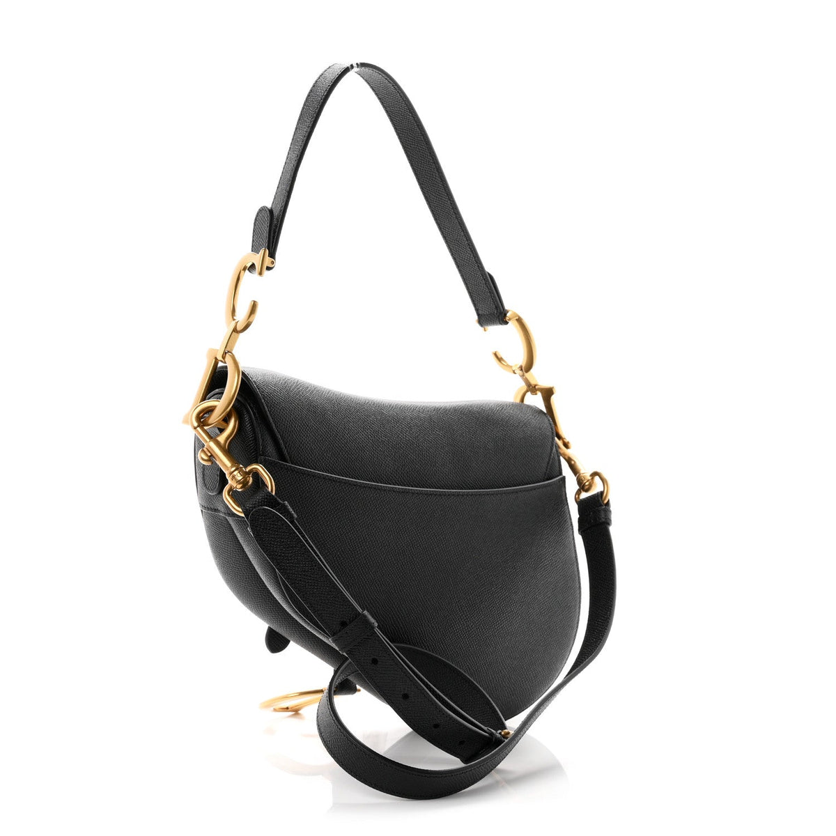Grained Calfskin Saddle Bag With Strap Black wholesalehk.shop