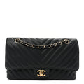 Matte Caviar Chevron Quilted Medium Double Flap Black wholesalehk.shop