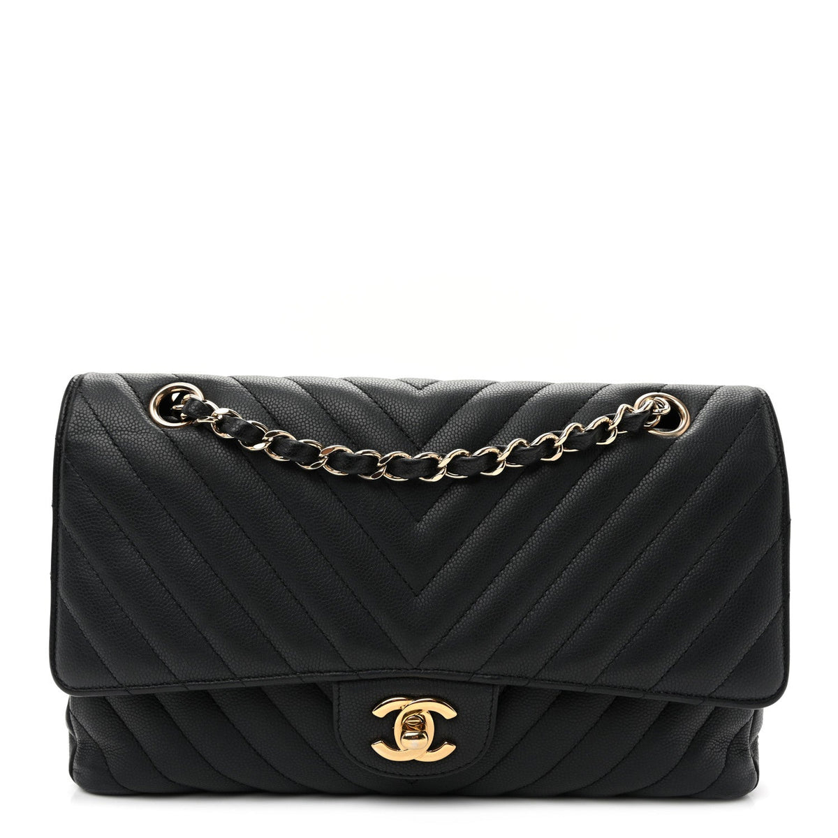 Matte Caviar Chevron Quilted Medium Double Flap Black wholesalehk.shop