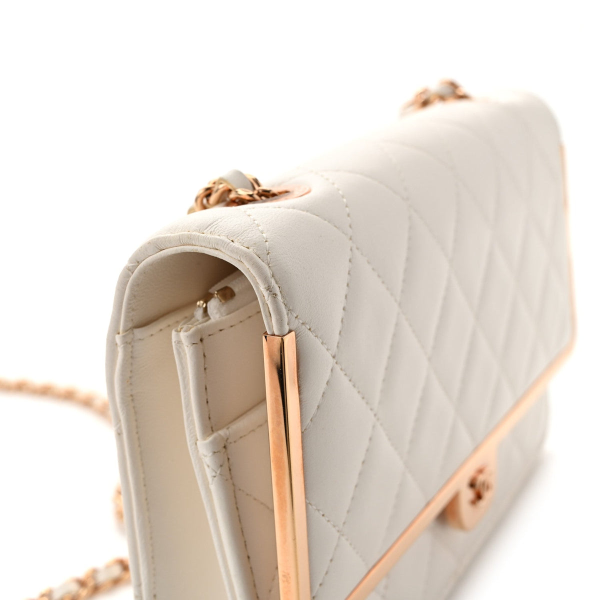 Lambskin Quilted Frame Wallet On Chain WOC White wholesalehk.shop