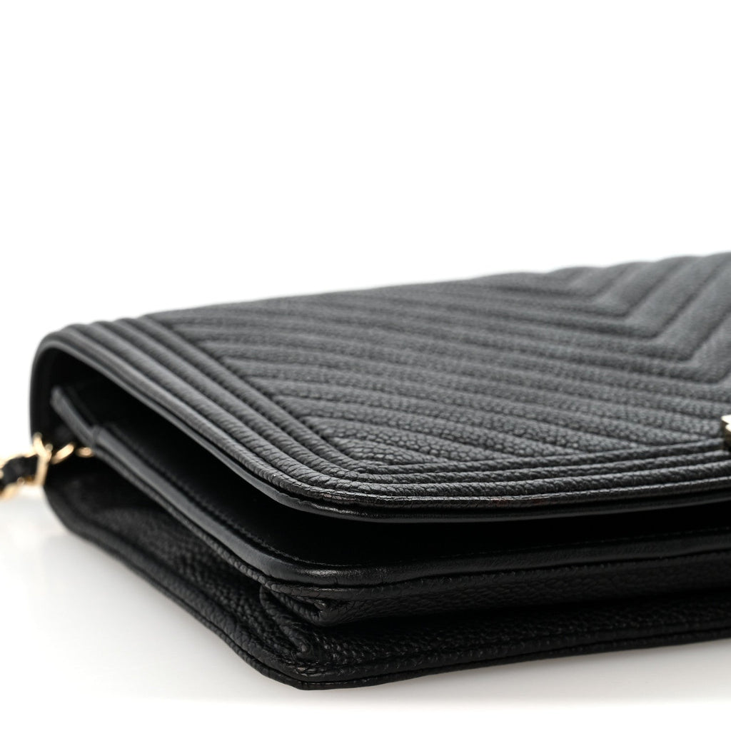 Caviar Chevron Quilted Boy Wallet On Chain WOC Black wholesalehk.shop