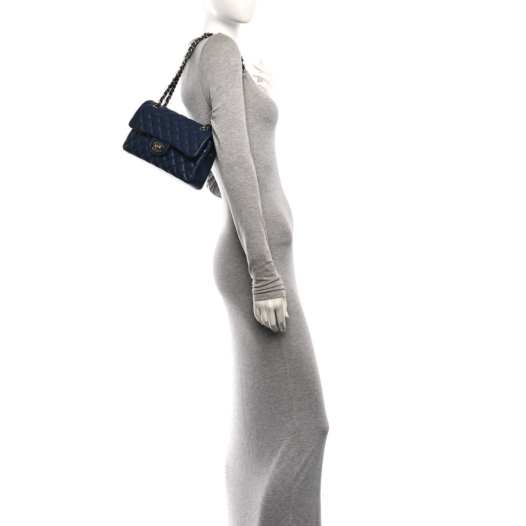 Caviar Quilted Small Double Flap Navy wholesalehk.shop