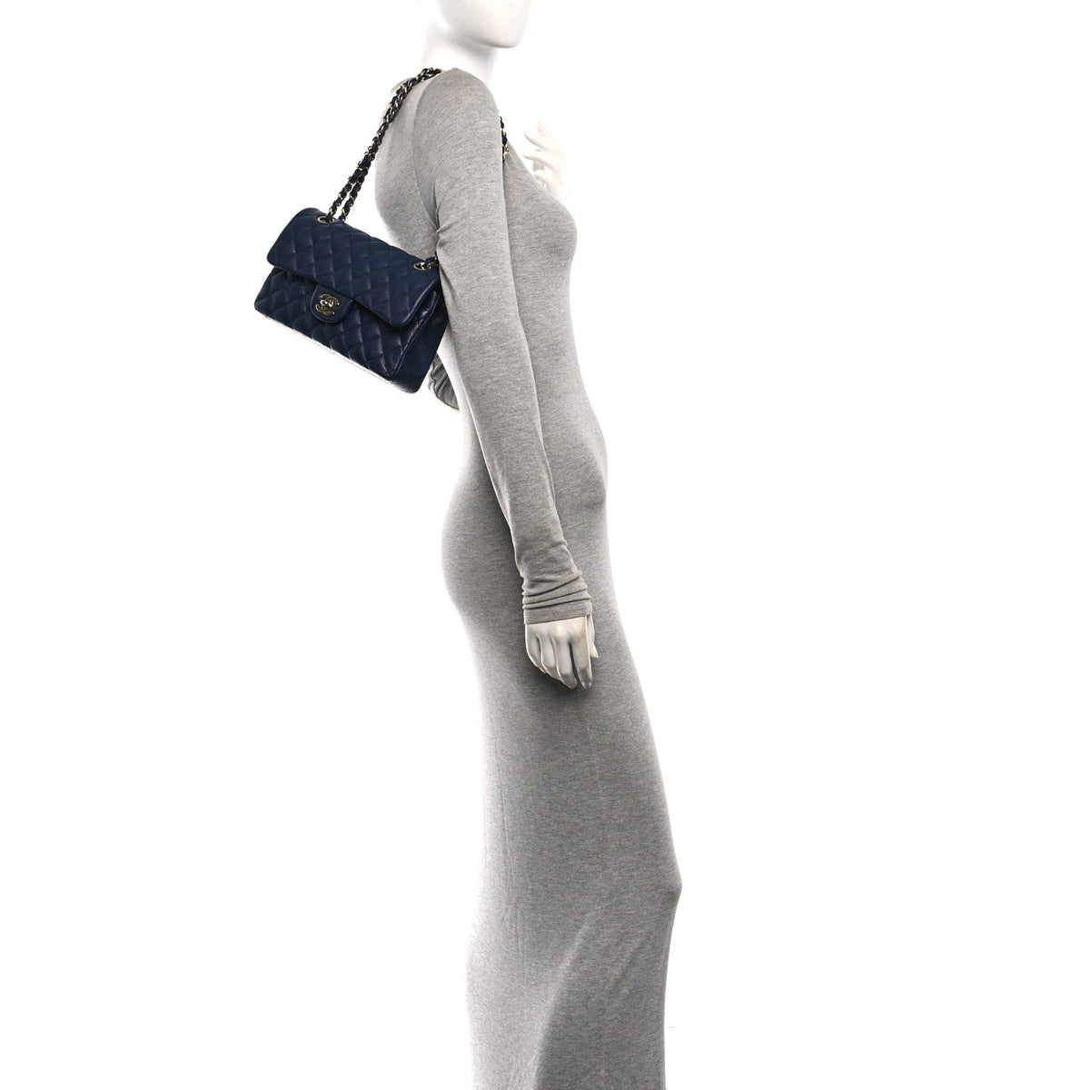 Caviar Quilted Small Double Flap Navy wholesalehk.shop