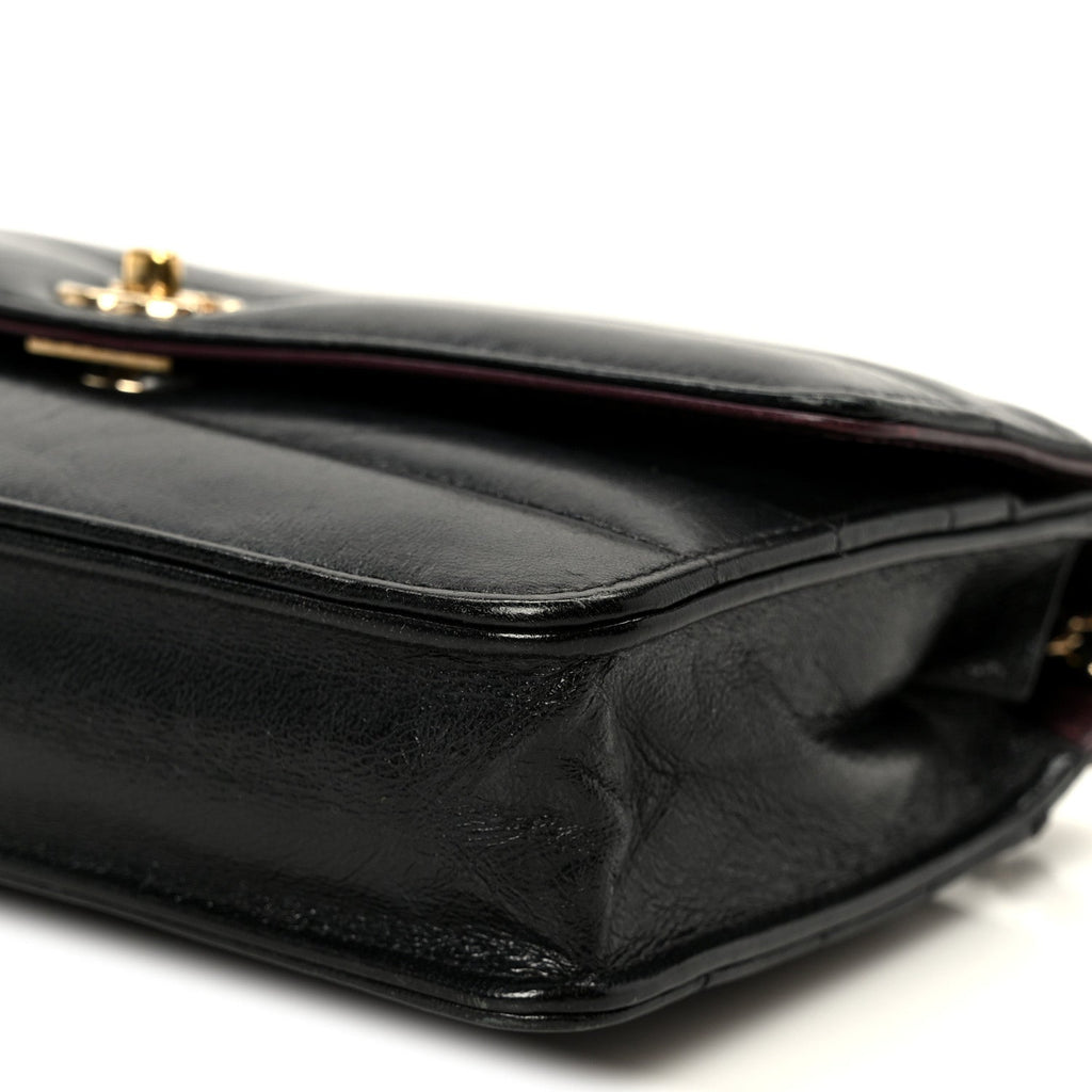 Lambskin Chevron Quilted Wallet On Chain WOC Black wholesalehk.shop