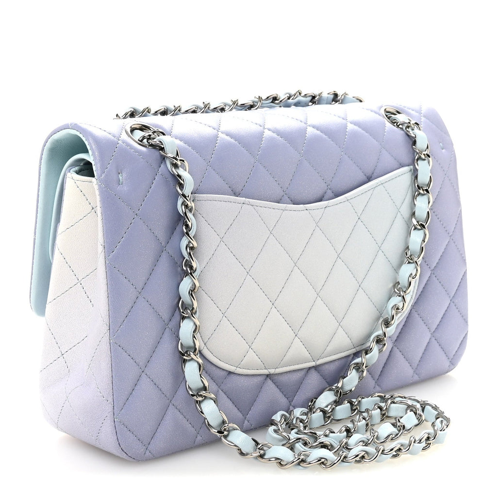 Perforated Lambskin Quilted Medium Double Flap Light Blue Light Purple White wholesalehk.shop