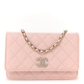 Caviar Quilted Crystal CC Wallet On Chain WOC Light Pink wholesalehk.shop