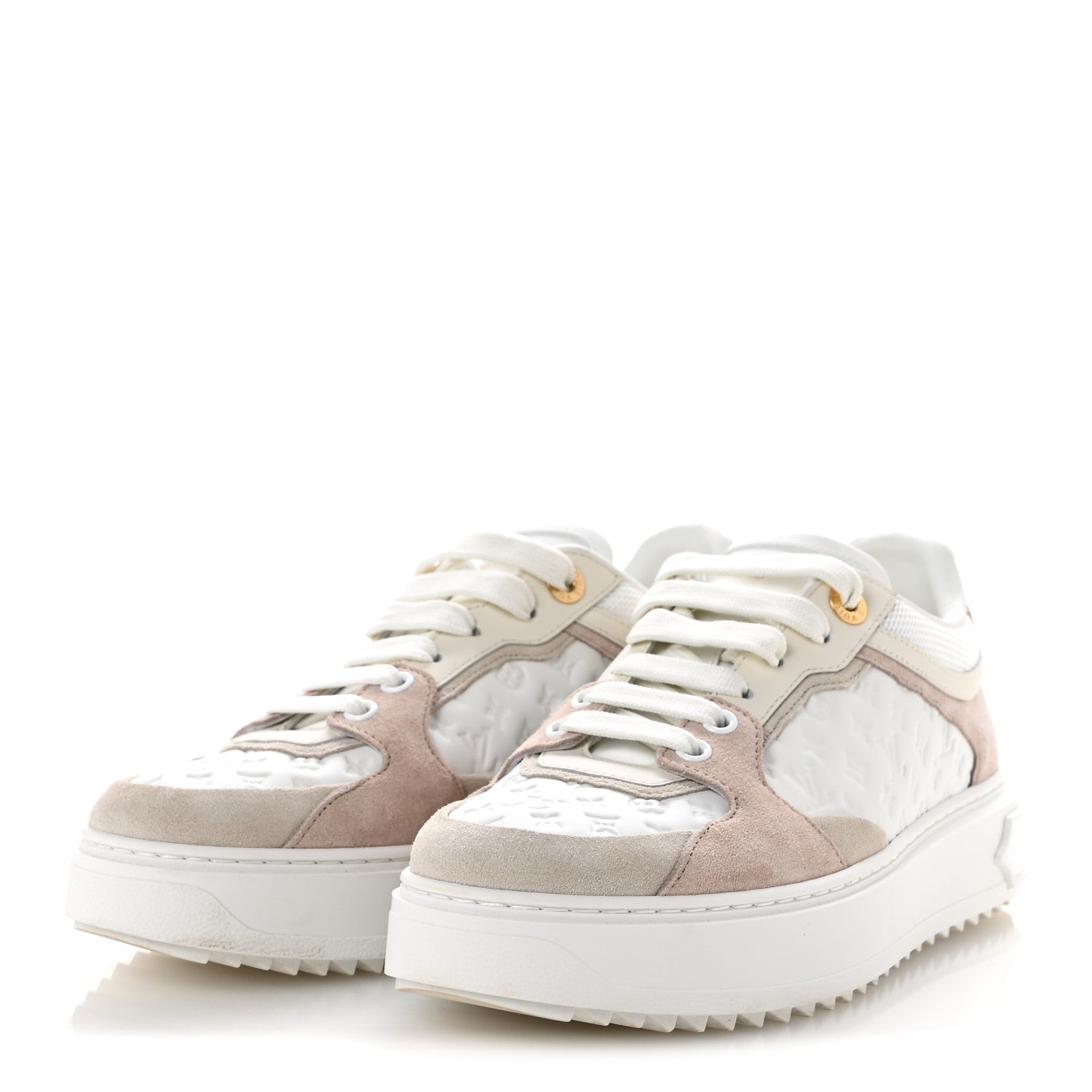 Suede Calfskin Monogram Embossed Time Out Sneakers 37 Rose Poudre £¨ Direct shipment via from wholesalehk.shop