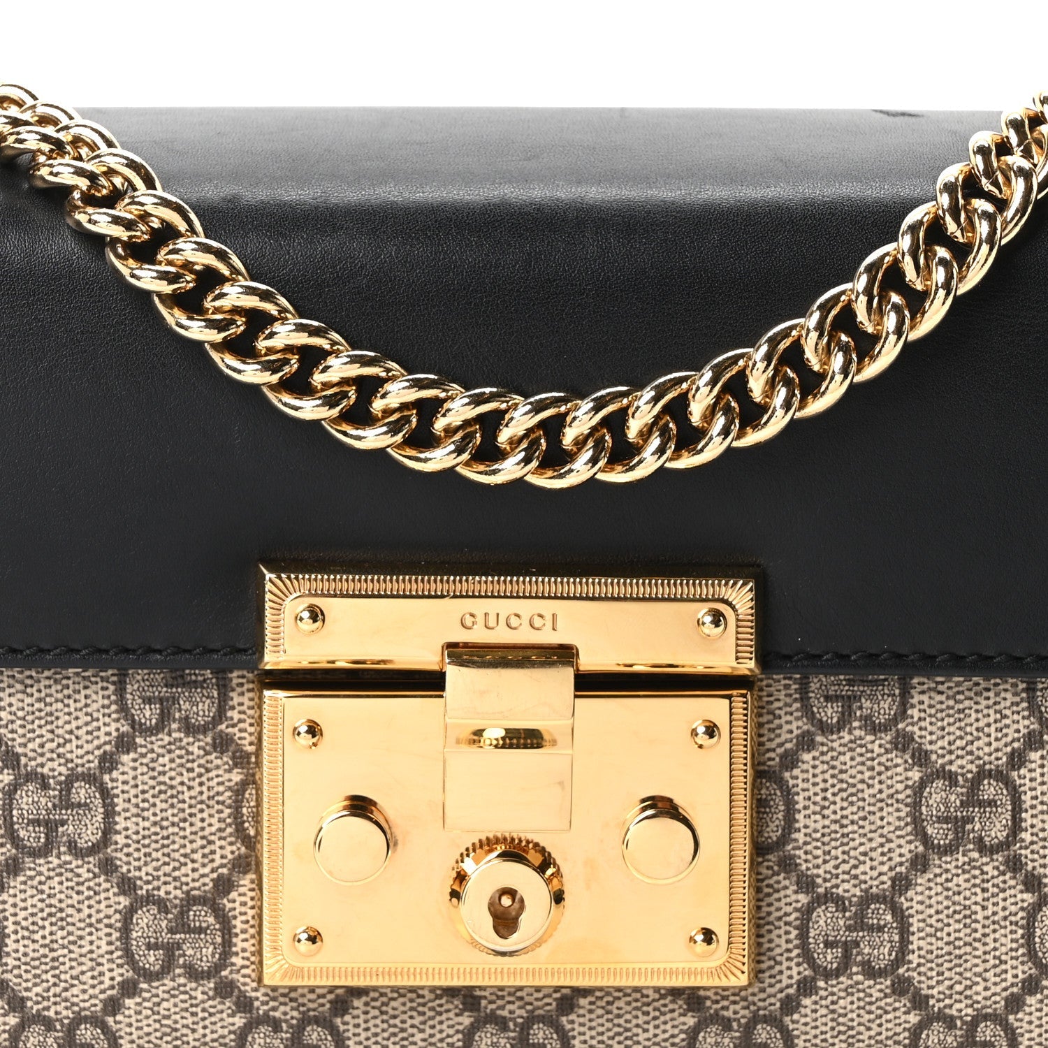 GG Supreme Monogram Calfskin Small Padlock Shoulder Bag Beige Black Cuir £¨ Direct shipment via from wholesalehk.shop