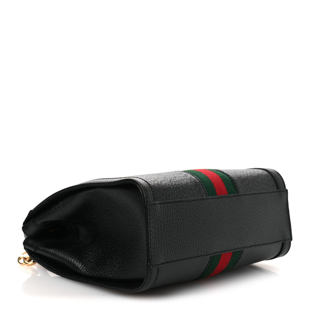 Textured Calfskin Web Small Ophidia Tote Bag Black wholesalehk.shop