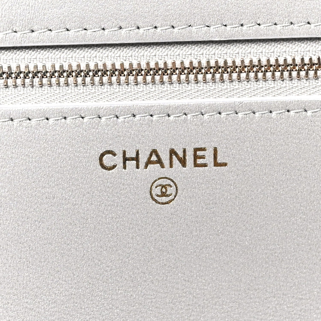 Calfskin Lizard Embossed Wallet on Chain WOC Silver wholesalehk.shop