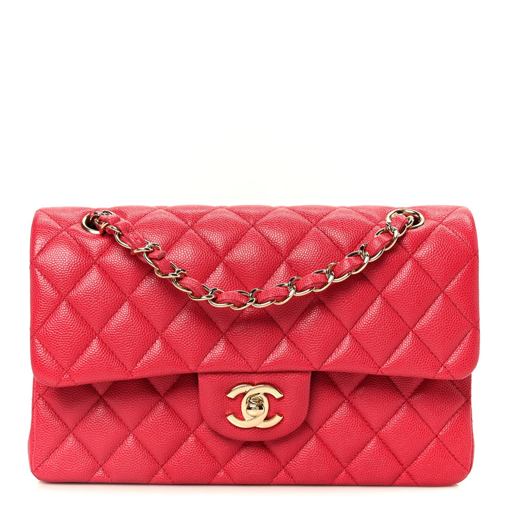 Caviar Quilted Small Double Flap Dark Pink wholesalehk.shop