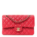 Caviar Quilted Small Double Flap Dark Pink wholesalehk.shop