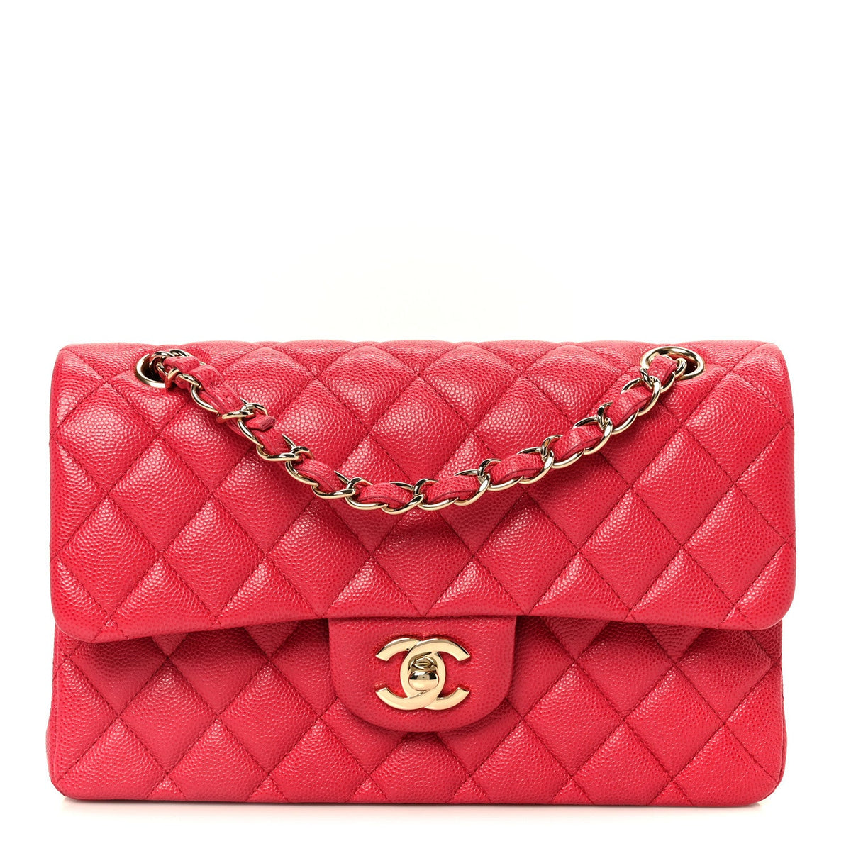 Caviar Quilted Small Double Flap Dark Pink wholesalehk.shop