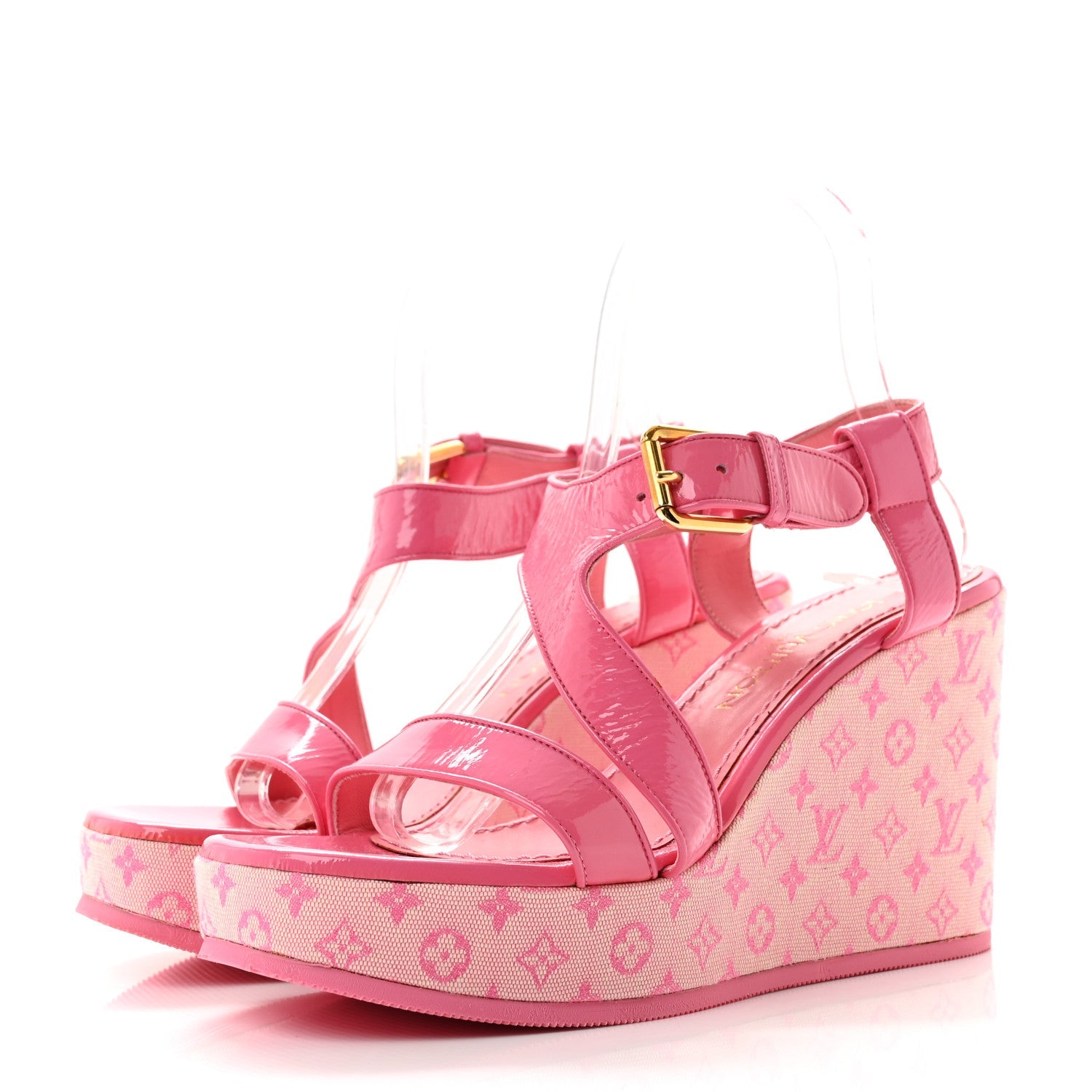 Patent Monogram Wedge Sandals 38 Pink £¨ Direct shipment via from wholesalehk.shop