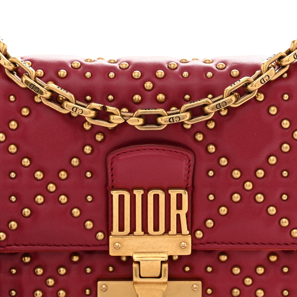 Lambskin Cannage Studded Small Dioraddict Flap Bag Red wholesalehk.shop