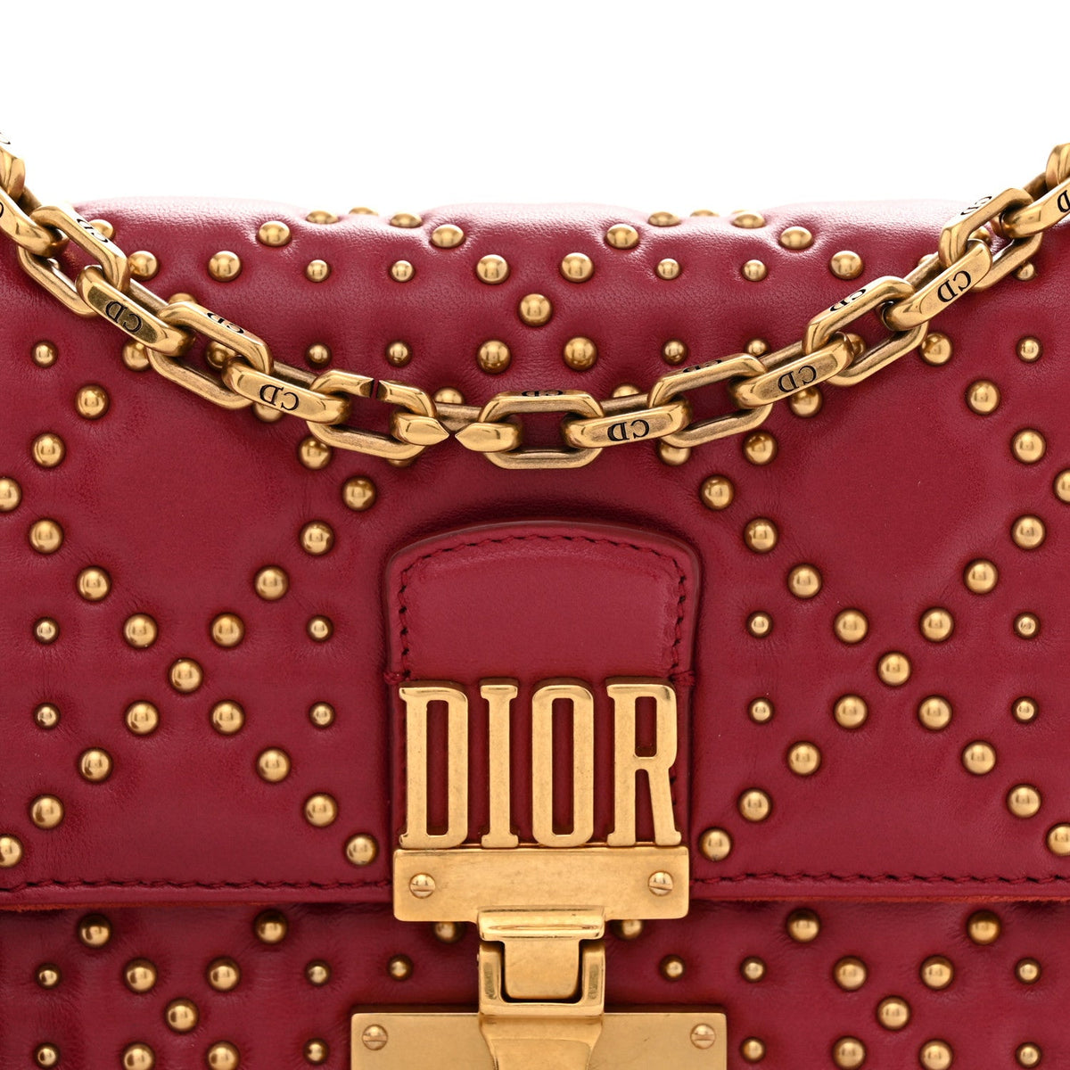 Lambskin Cannage Studded Small Dioraddict Flap Bag Red wholesalehk.shop