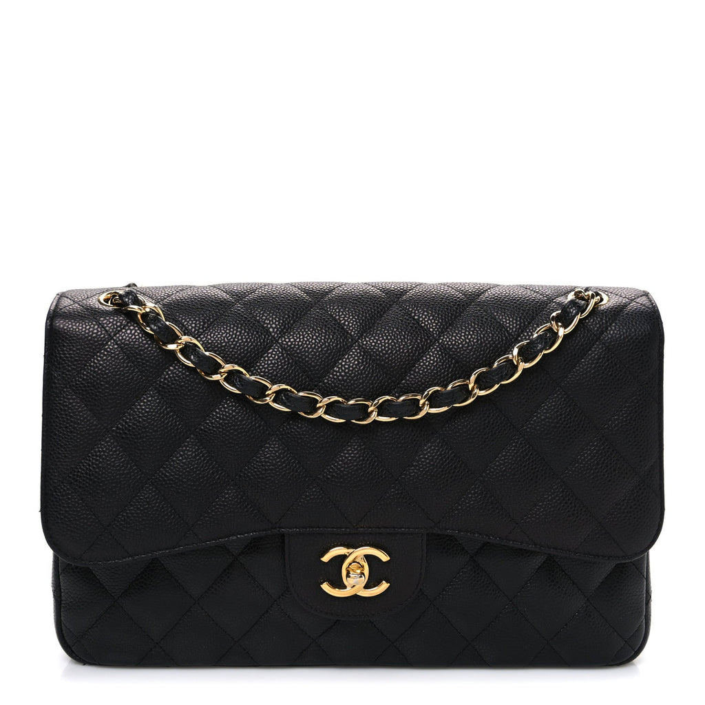 Caviar Quilted Jumbo Double Flap Black wholesalehk.shop