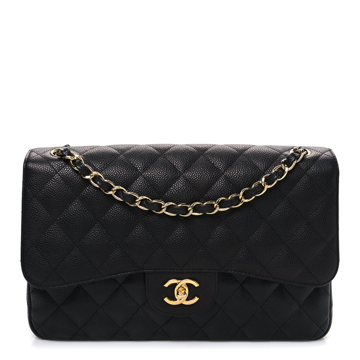 Caviar Quilted Jumbo Double Flap Black wholesalehk.shop
