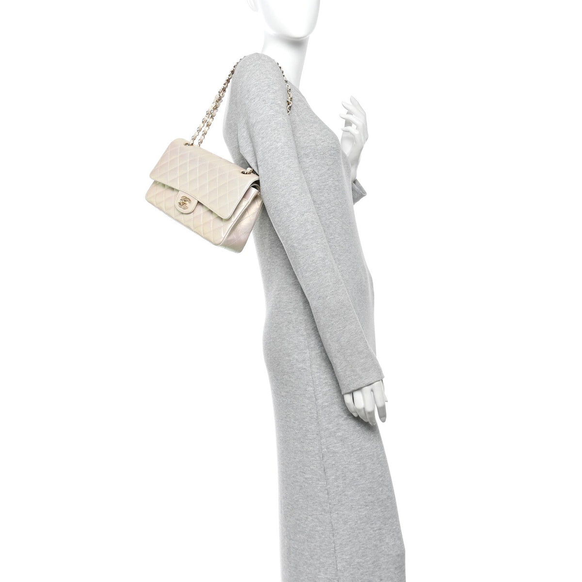 Iridescent Lambskin Quilted Medium Double Flap Ivory wholesalehk.shop