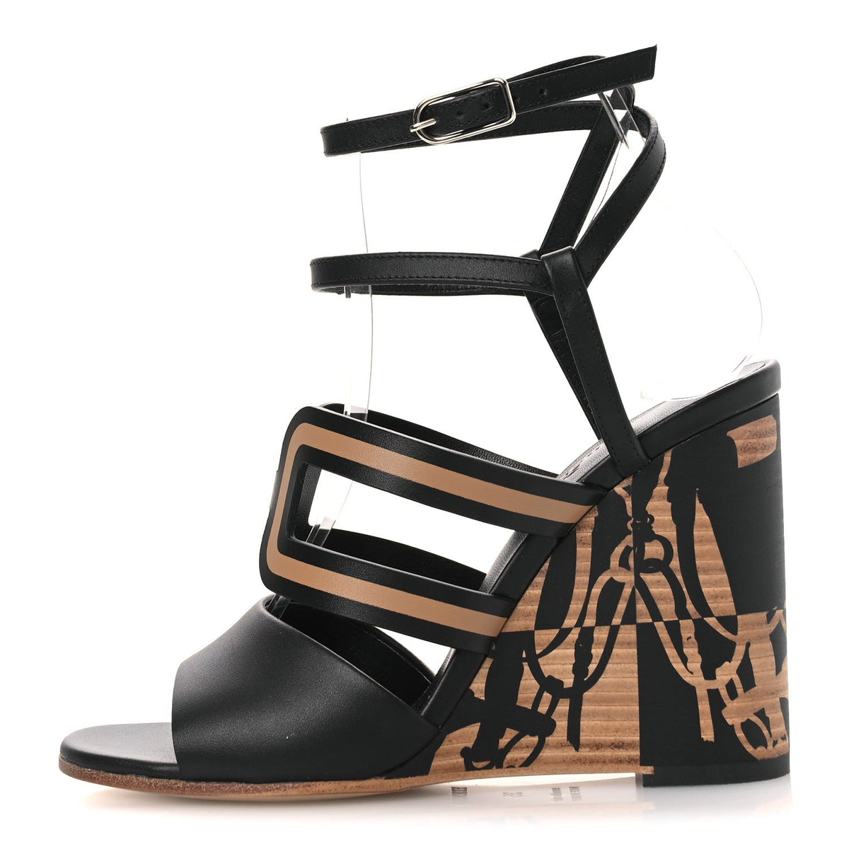 Calfskin Klara 100 Wedge Sandals 35 Black Natural wholesalehk.shop
