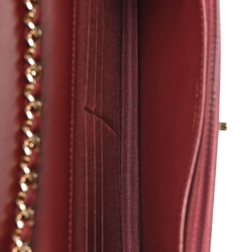 Lambskin Quilted Trendy CC Wallet On Chain WOC Burgundy wholesalehk.shop
