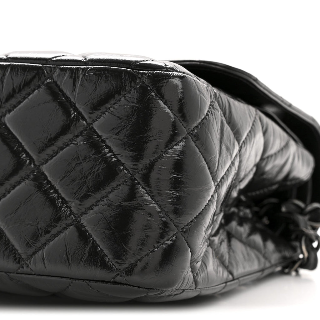 Shiny Crumpled Calfskin Quilted Jumbo Double Flap So Black wholesalehk.shop