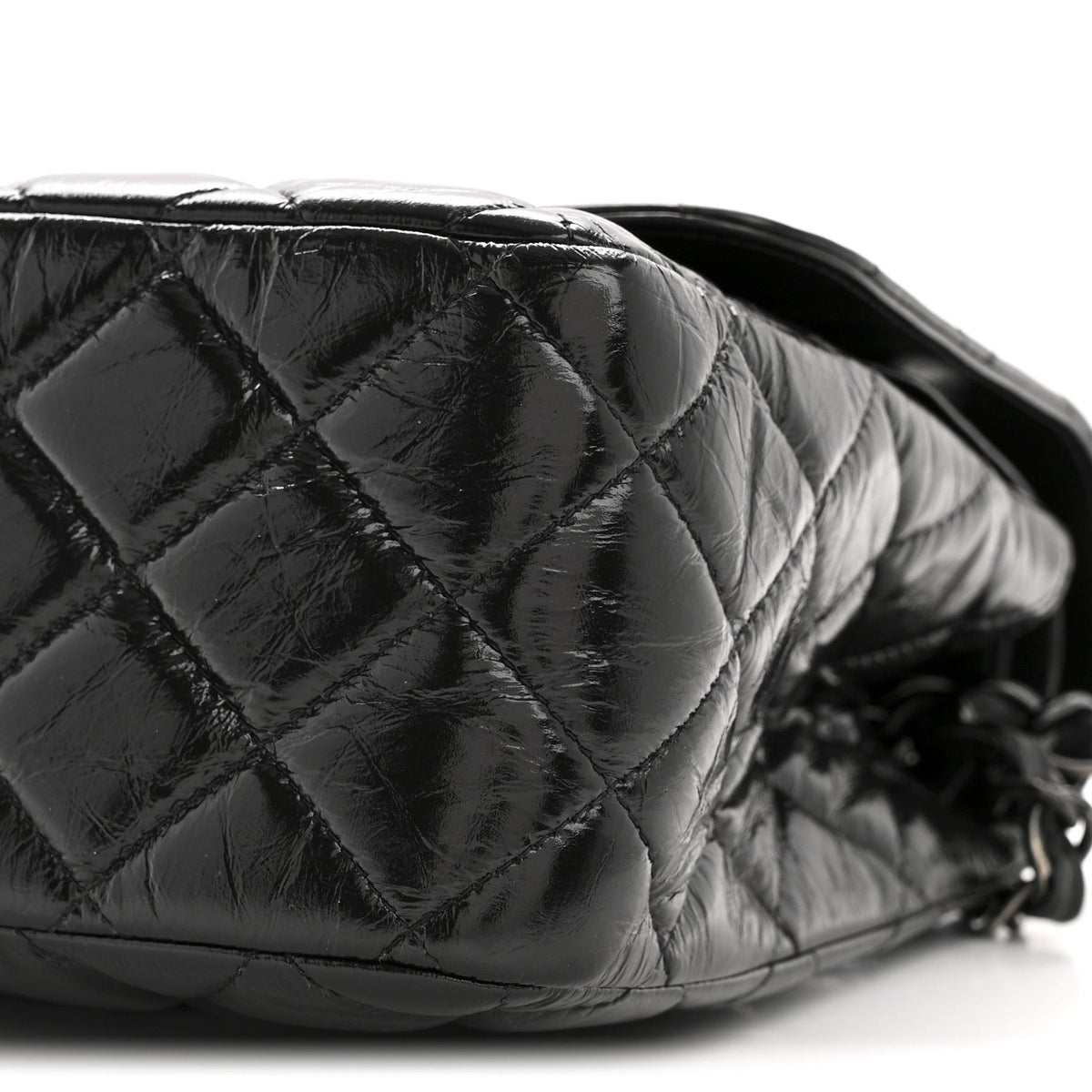 Shiny Crumpled Calfskin Quilted Jumbo Double Flap So Black wholesalehk.shop
