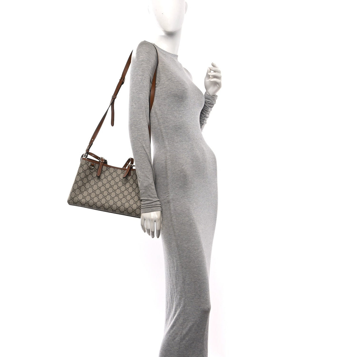 GG Supreme Monogram Emblem Medium Tote Bag Beige Dark Brown wholesalehk.shop