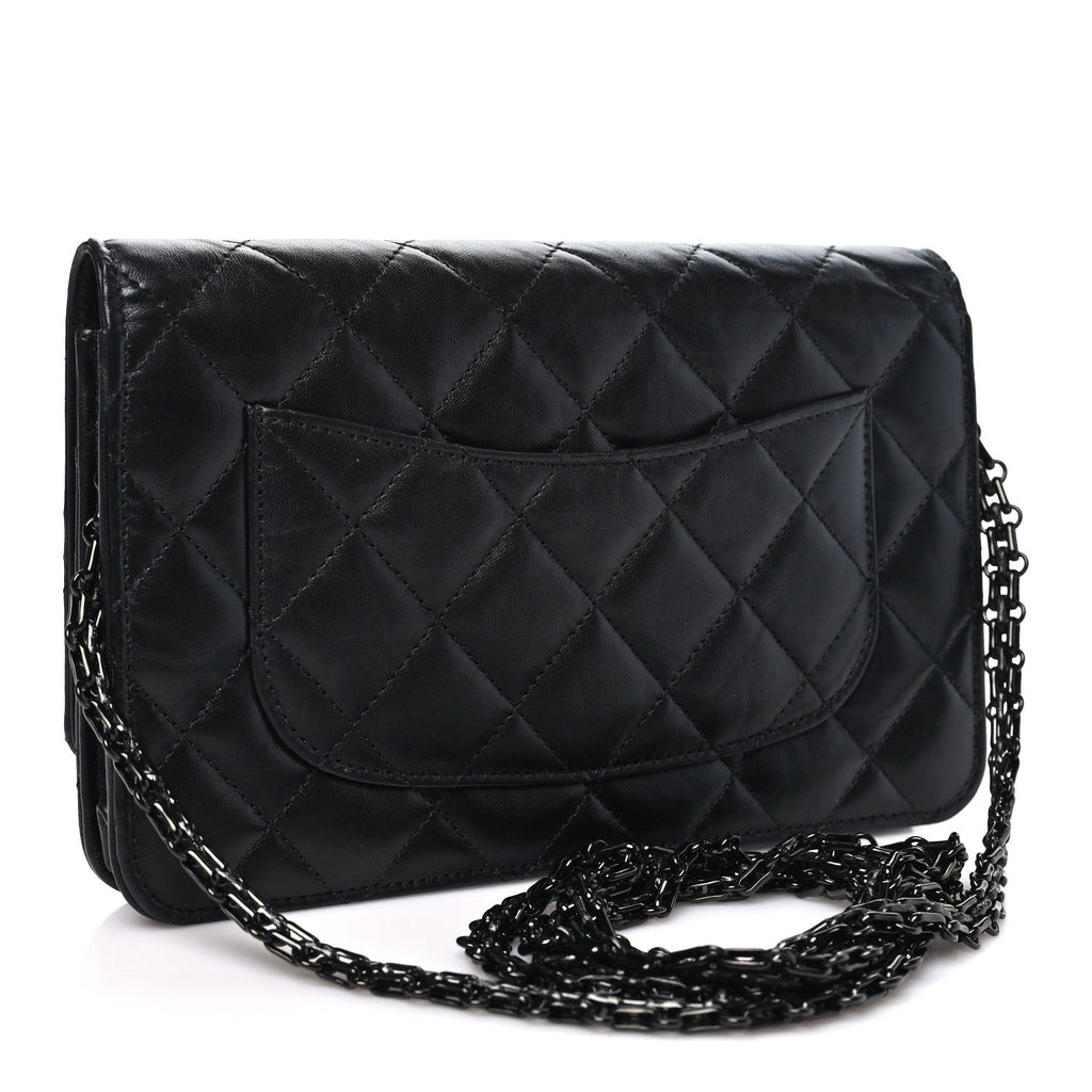 Aged Calfskin Quilted Reissue Wallet On Chain WOC So Black wholesalehk.shop