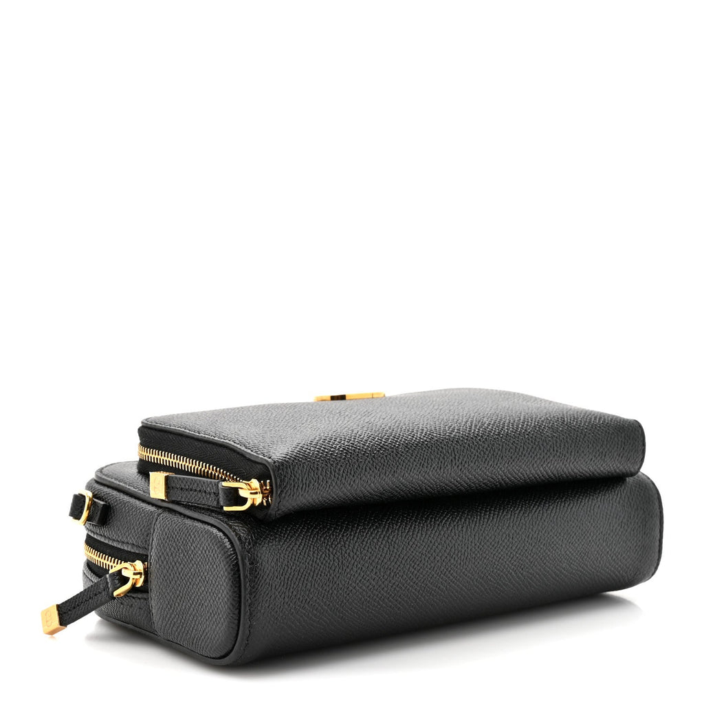Grained Calfskin Caro Double Pouch Black wholesalehk.shop