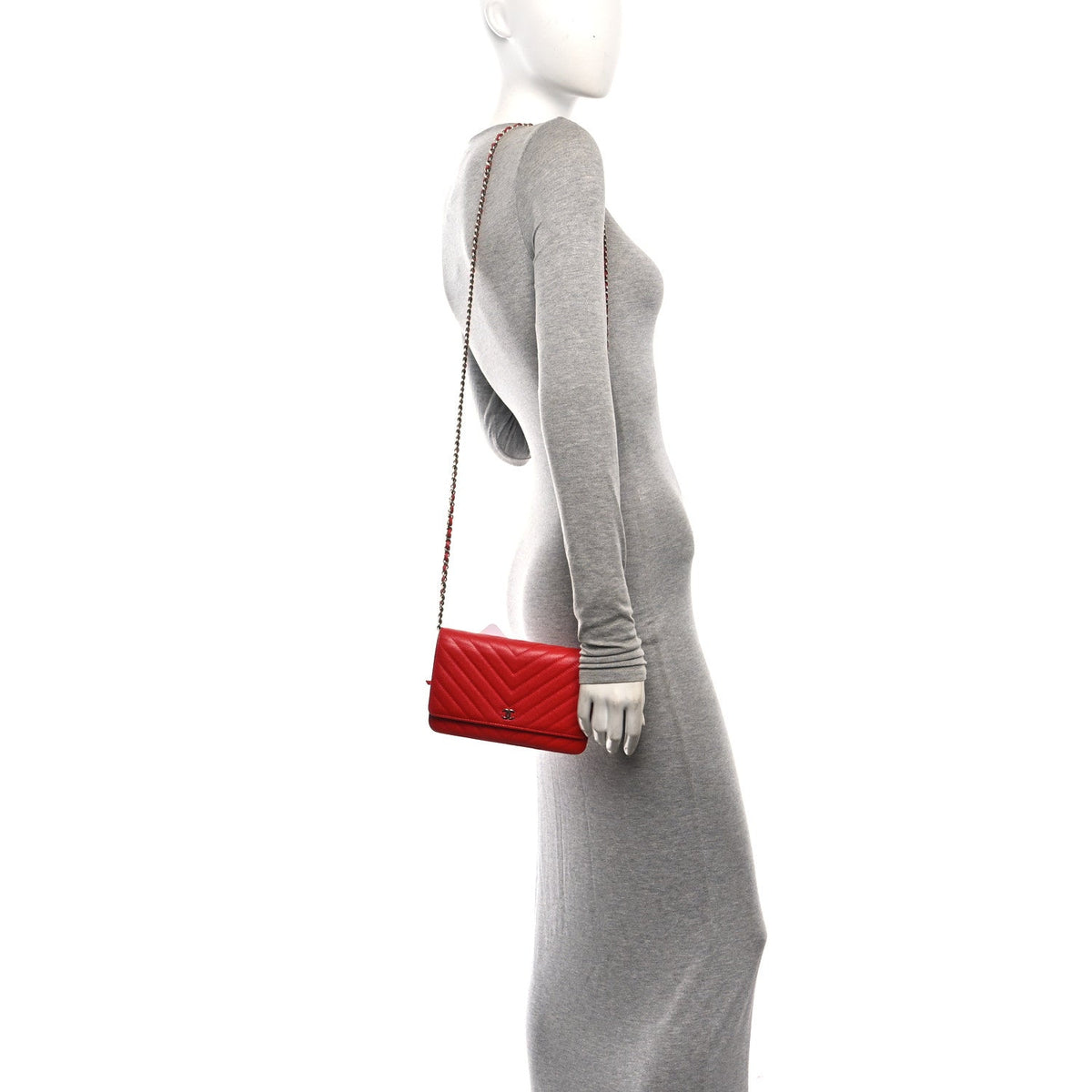 Caviar Chevron Quilted Wallet On Chain WOC Red wholesalehk.shop