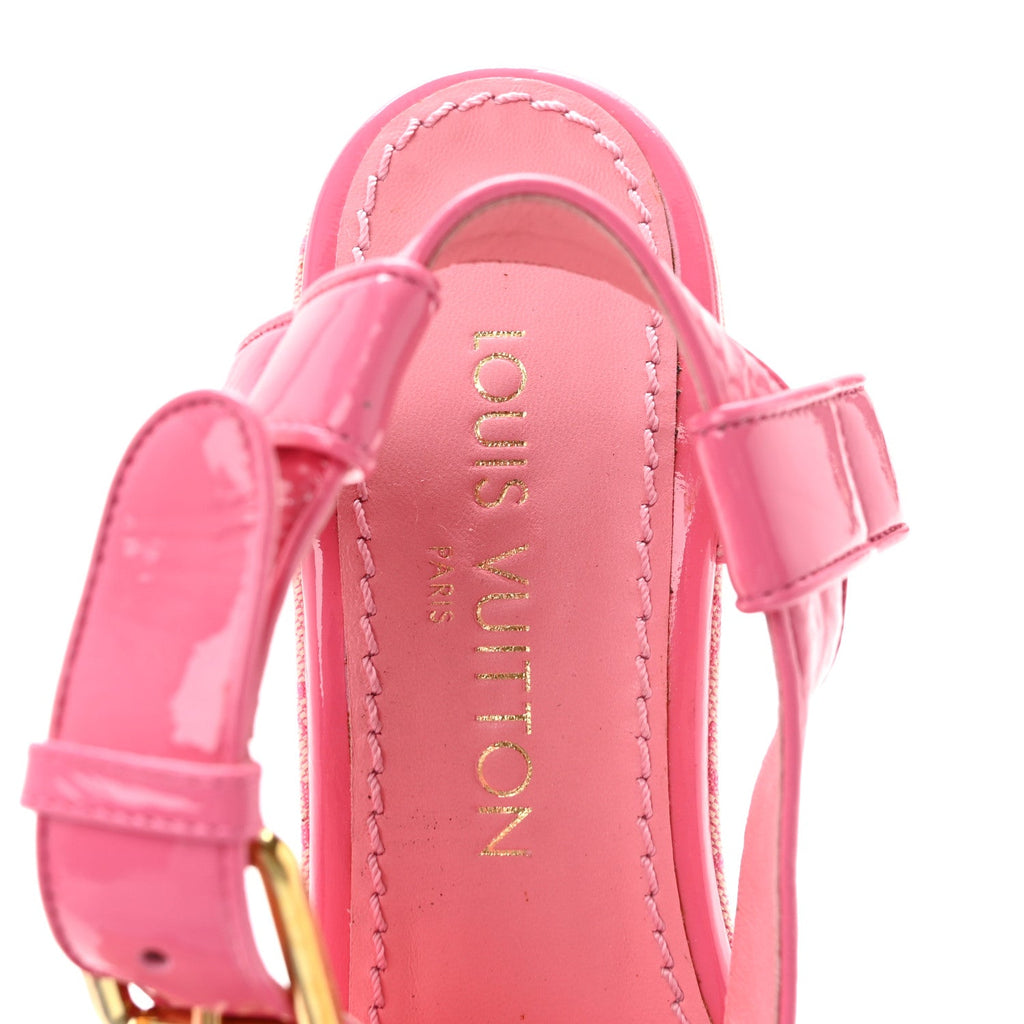 Patent Monogram Wedge Sandals 38 Pink £¨ Direct shipment via from wholesalehk.shop