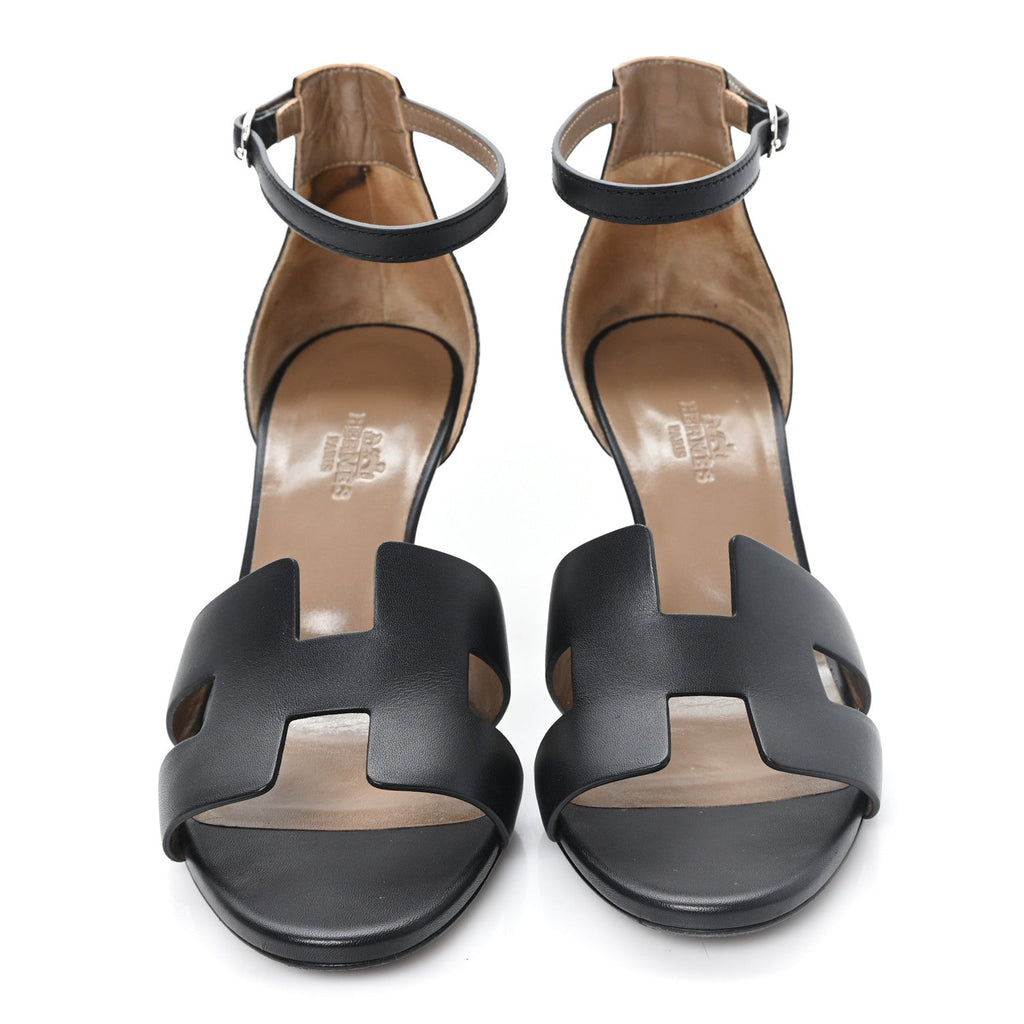 Calfskin Legend Wedge Sandals 36.5 Black wholesalehk.shop