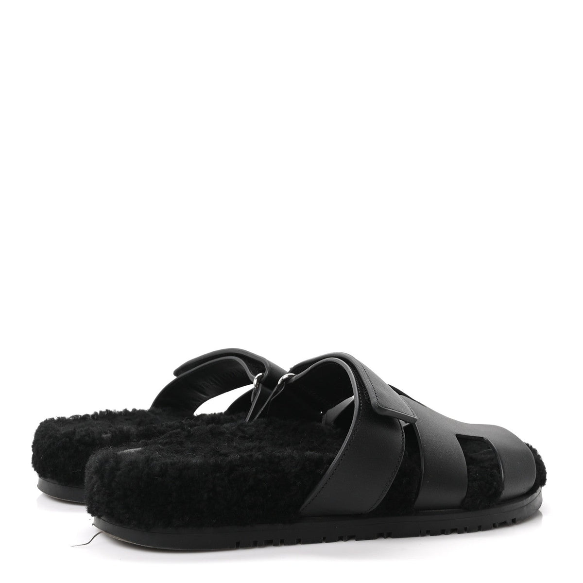 Calfskin Woolskin Womens Chypre Sandals 39 Black wholesalehk.shop