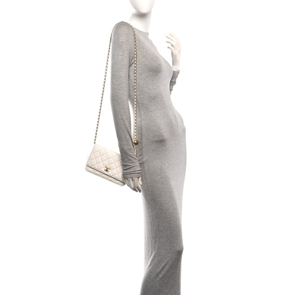 Lambskin Quilted CC Pearl Crush Wallet on Chain WOC White wholesalehk.shop