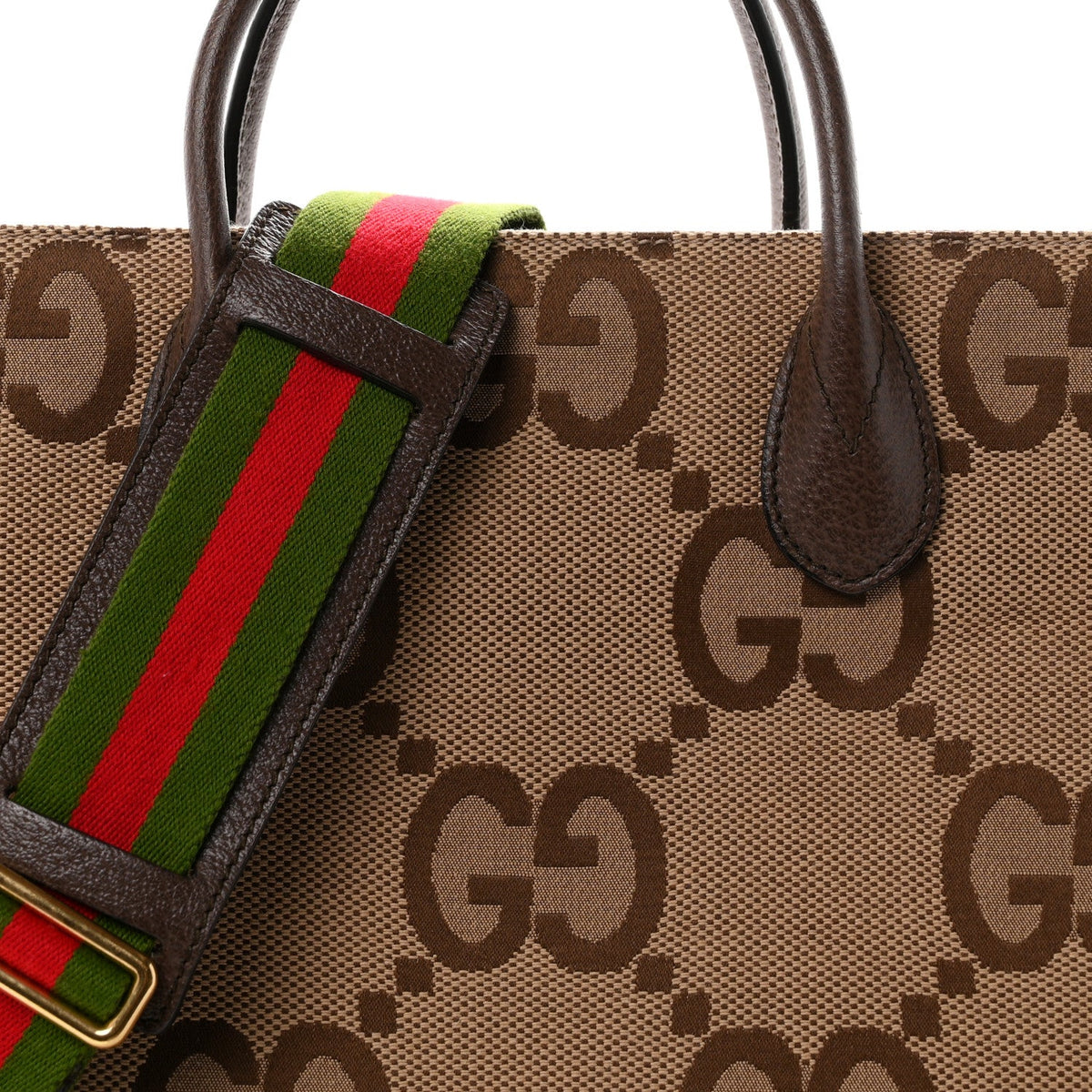 Monogram Jumbo GG Textured Dollar Calfskin Web Tote Bag Camel Ebony New Acero wholesalehk.shop