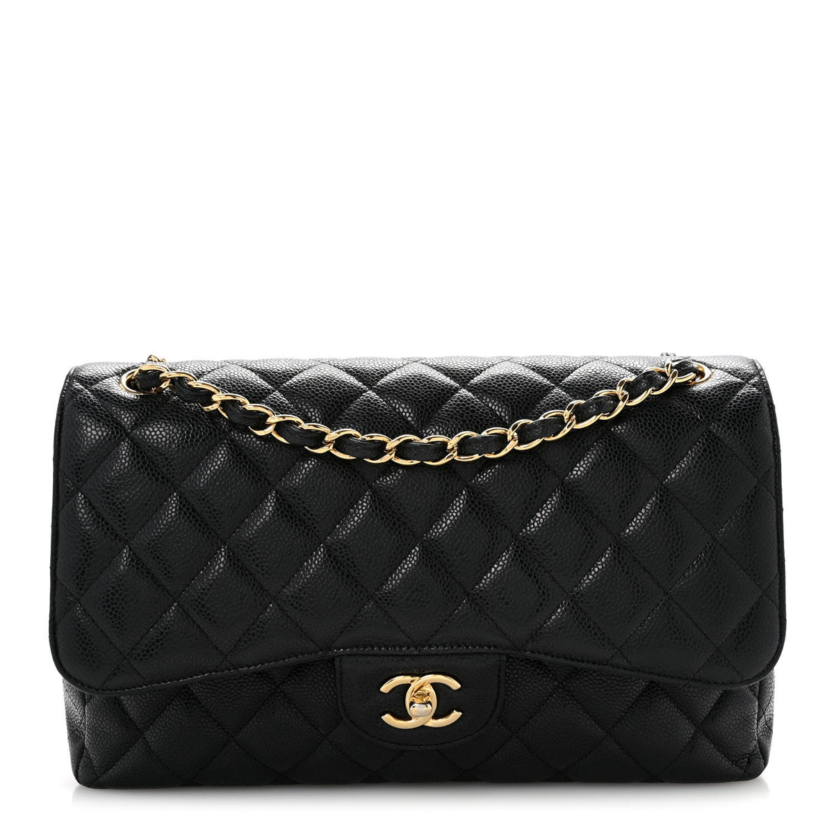 Caviar Quilted Jumbo Double Flap Black wholesalehk.shop