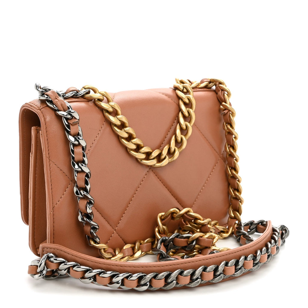 Lambskin Quilted Chanel 19 Wallet On Chain WOC Brown wholesalehk.shop