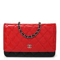 Patent Quilted Bi-Color Wallet On Chain WOC Red Black wholesalehk.shop