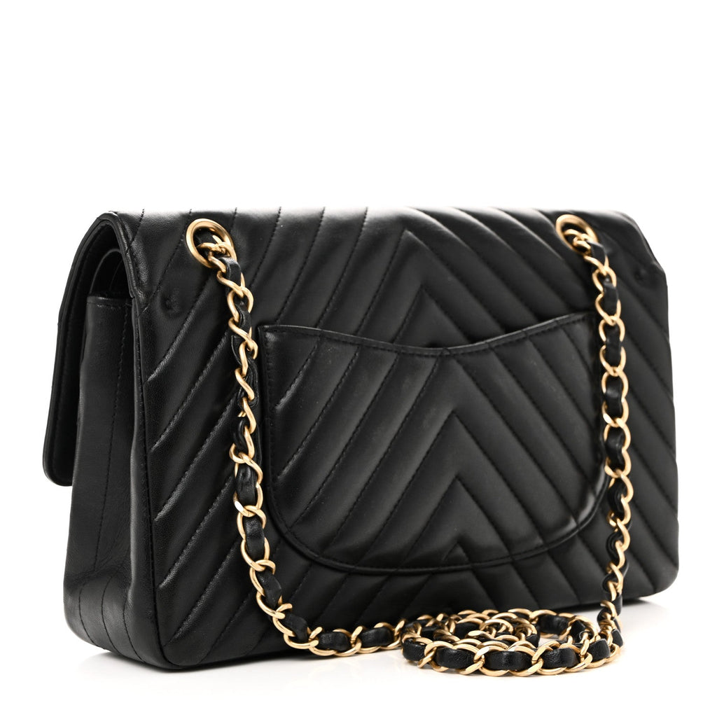 Lambskin Chevron Quilted Medium Double Flap Black wholesalehk.shop